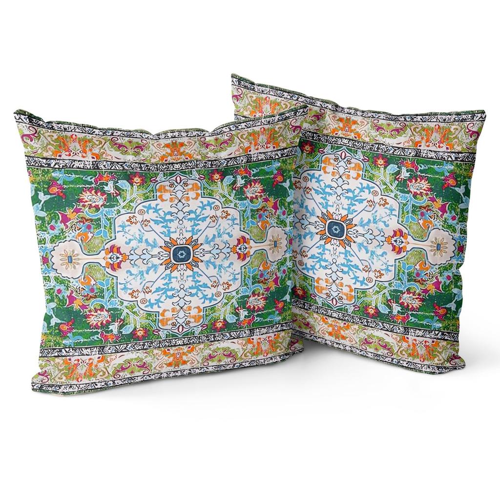2 Pack Green Persian Medallion Pillow Covers Double Sided Print Boho Oriental Floral Cushion Cases Home Decor For Sofa Bedroom