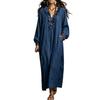 Effen Kleur Jurken Dames Ruches V-hals Lange Jurk, Losse Pasvorm Casual Midi Halslijn Mouwen Jurk voor Lente Herfst