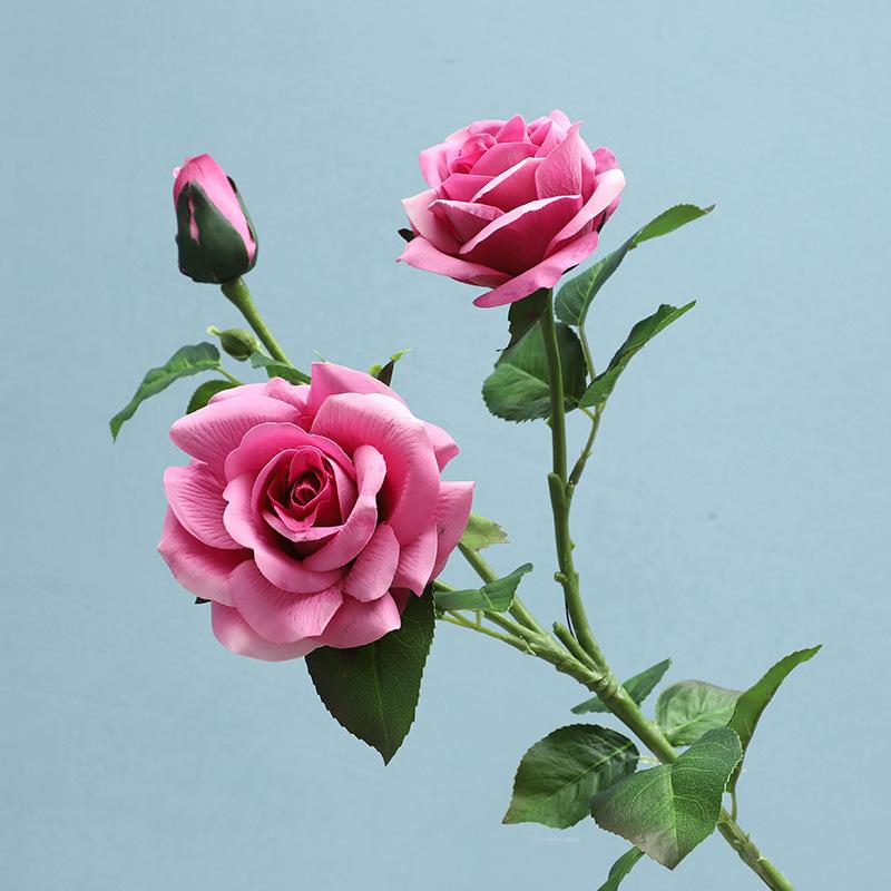 

Simulation flower feel moisturizing 3 heads orchid heart rose home decoration shooting prop flower фіолетовий