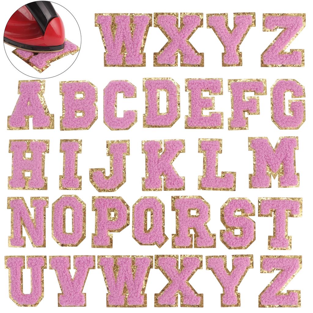 26pcs A-Z English Letter Glitter Pearls Rhinestone Patches Repair Embroidered Sew on Appliques,Patches for DIY Clothes Bags Hats
