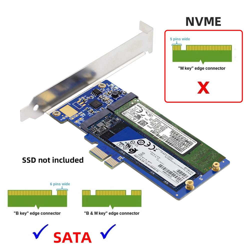 Cablecc NGFF Key B+M Dual SATA SSD To PCI-E 1x Motherboard Desktop Adapter Converter SSD Card JMB 582 2280