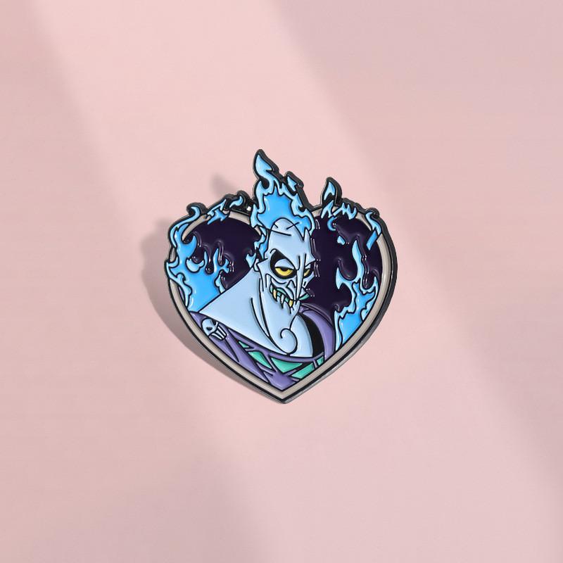 Expressive Shaped Heart Brooch With Blue Flame Cartoon Character For Trendy Outfit Accents