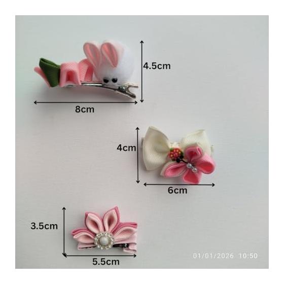 6-Piece Set: Pink Hair Clips & Headband for Kids | Tsumami Zaiku (Kanzashi) Flower, Butterfly, Rabbit Motifs | Handmade Grosgrain Ribbon | Baby &