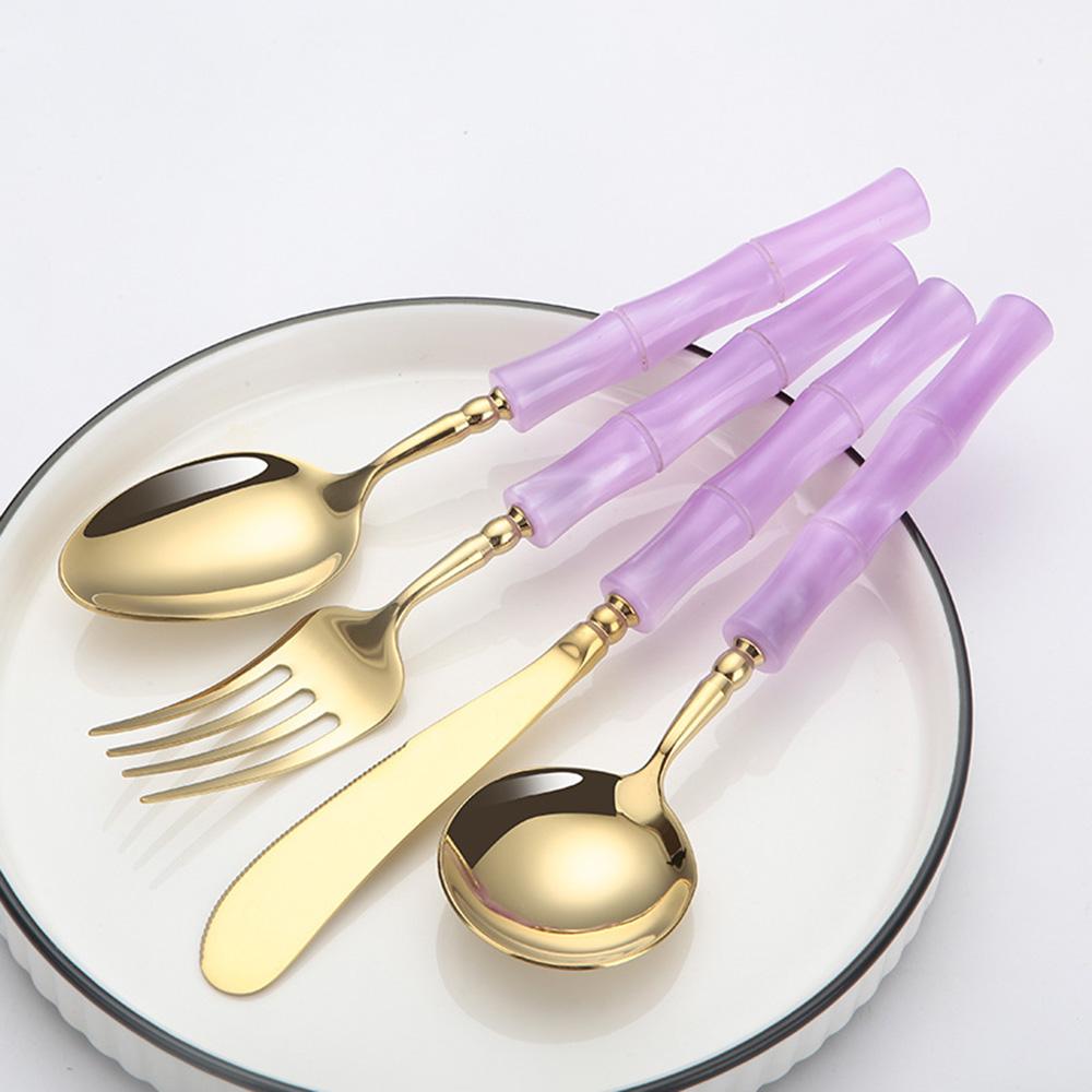 6PCS Luxury Cutlery Set Beautiful Bamboo Knot Tableware for Kitchen Wedding 304 Stainless Steel Creative Dessert Steak Tableware
