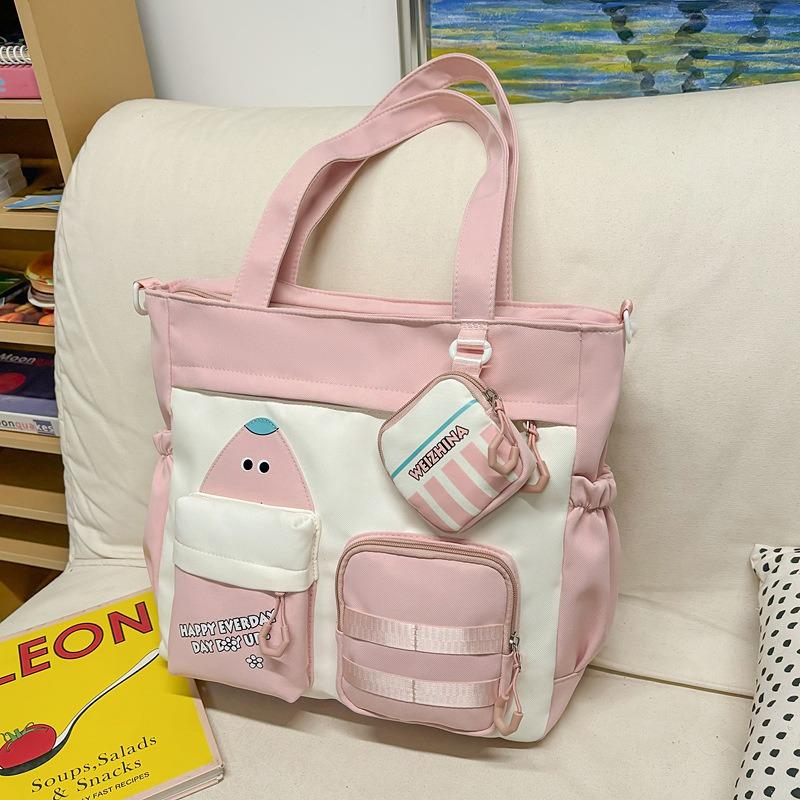 Portable Contrasting Color Retro Tote Bag, Student Class Tutoring Commuter Bag, Large Capacity Niche One-shoulder Messenger Bag