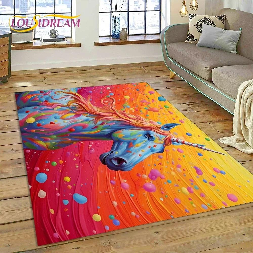 3D Cute Dream Unicorn Cartoon Girl Carpet Rug for Bedroom Living Room Home Sofa Decoration,Children Game Large Decor Floor Mat