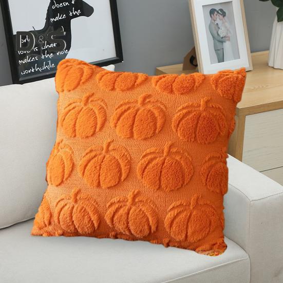Halloween Pillowcase 3D Pumpkin Pattern Solid Color Hidden Zipper Square Shape Long PV Velvet Bedroom Living Room Sofa Decoration Pillowcase Pillow