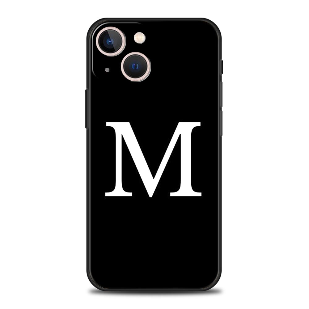 Initial Letter A Z Phone Case For iPhone 17 16 15 Pro Max 11 12 13 14 7 8 Plus SE 2020 X XR XS Cover Soft Black