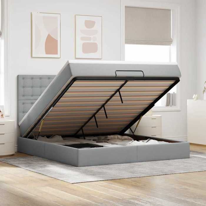 VidaXL Ottoman Bed Frames and Light Grey Mattress 180x200 Cm Fabric, Bed Frame, Upholstered Bed Frame 3314190
