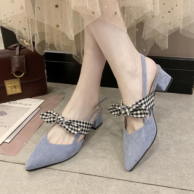 Women's Pointed Toe Sandals Summer High Heels Shoes Suede Fabric