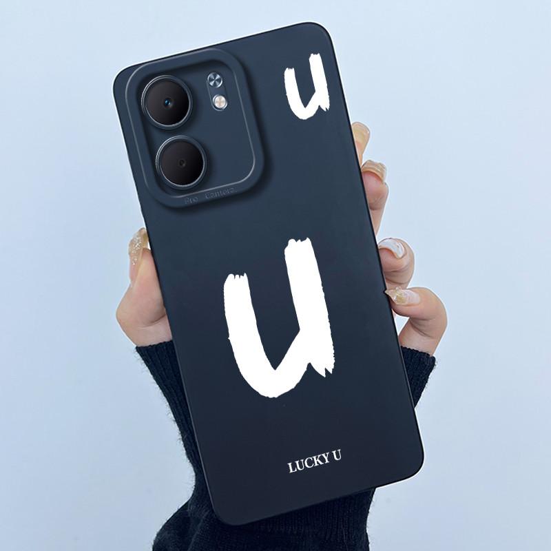 For OPPO A5x CPH2725 Cover Case Lucky Initial Letter Couple Silicone Soft Matte Phone Bumper for Oppo A5x 4G 5G 2025 Casing
