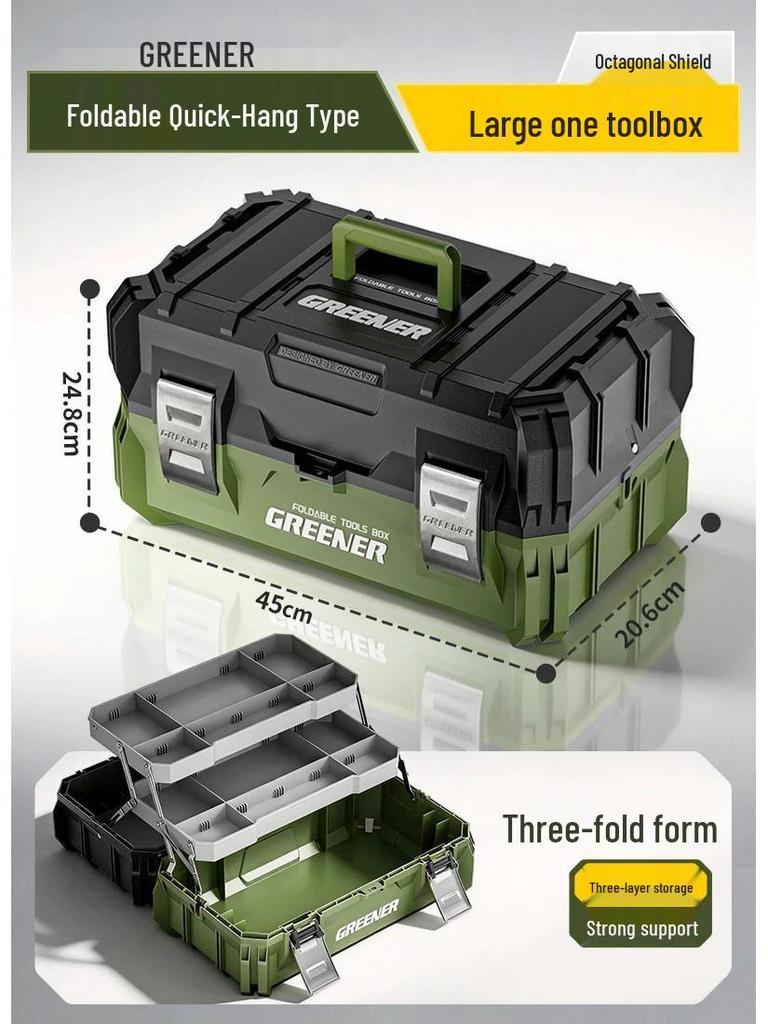 Zielony Las Przenośny Trójwarstwowy Wielofunkcyjny Przybornik: Składany Magazyn Przemysłowy na Sprzęt Domowy i Samochodowy
