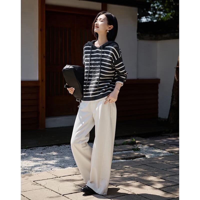 Demana Women's Striped Hooded Wool Blend Knit Sweater