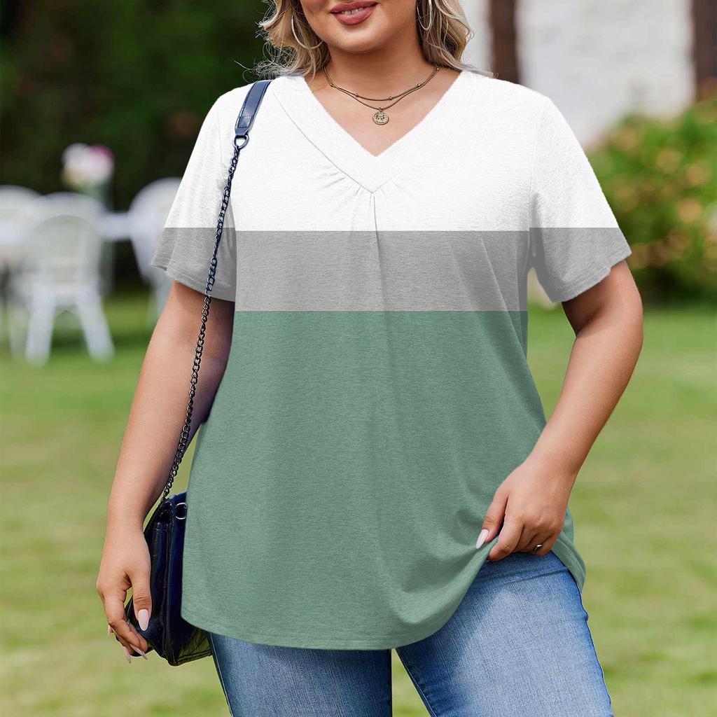 Women's Plus Size Fashionable Casual Loose-Fit Short Sleeve Elegant V Neck Blouse For Work