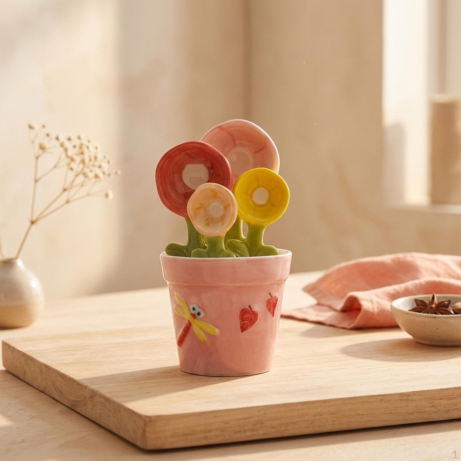 

Utensils with Stand, Cup, Adorable Measuring Spoons, Photo Props And Craft Supplies рожевий