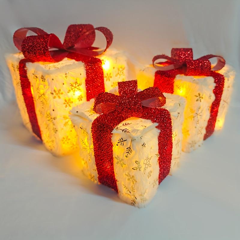 3PCS Christmas Lighted Gift Boxes Outdoor Indoor Christmas Decorations Christmas Tree Snowflake Present with Bows Xmas Decor