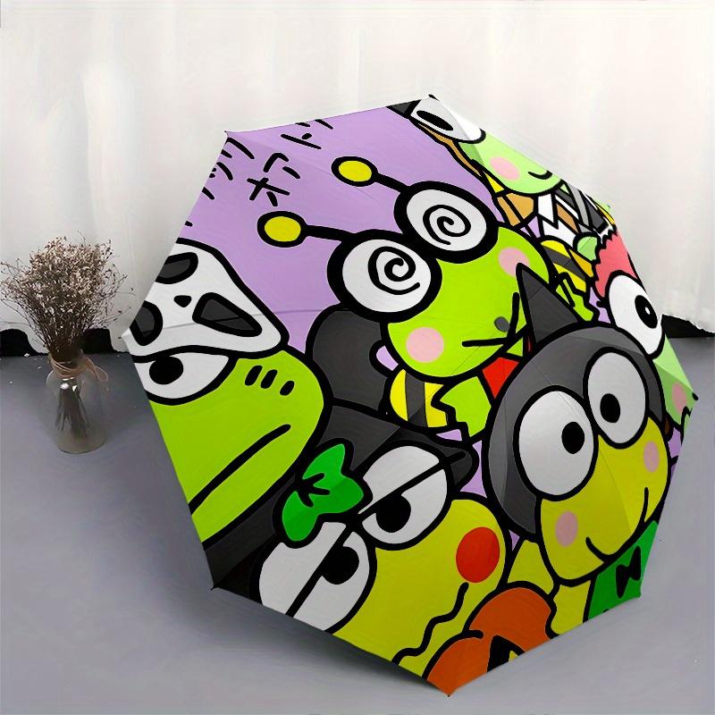 KEROKEROKEROPPI Automatic Folding Umbrella-Simple 8-Rib Design, Bright Cartoon Pattern, Durable Iron Frame, Suitable For Travel, Outdoor, Be