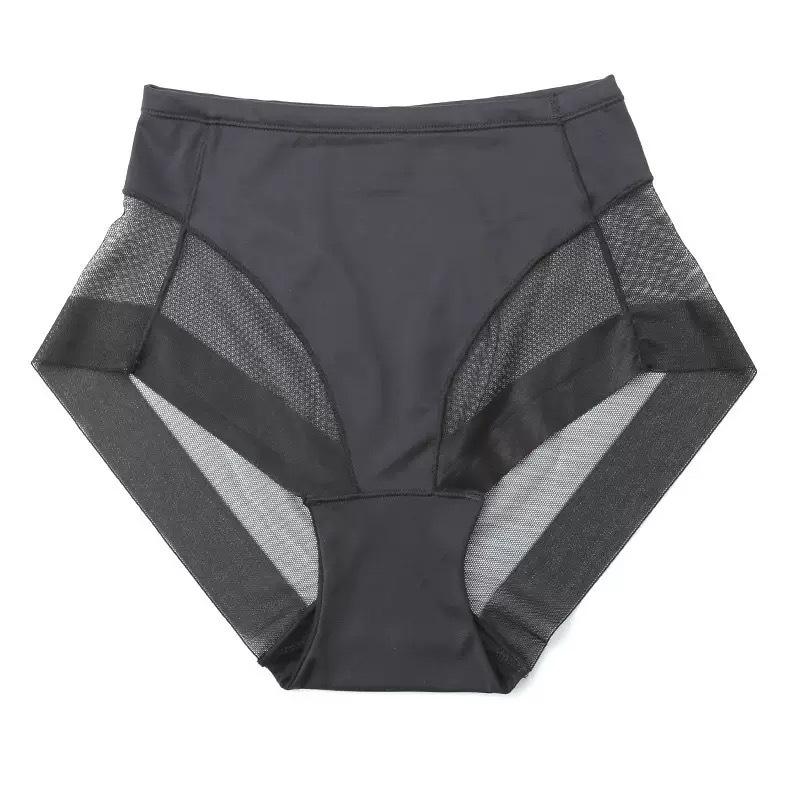 Mid Waist Shaping Breathable Mesh Women s Briefs High Elasticity Seamless Waist Control Underwear Soft Fabric Comfortable Fit L чёрный
