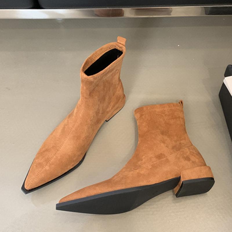 Mode Liyke Designer Vintage Stiefeletten Damen Herbst Winter Spitzschuh Dünne Quadratische Absätze Schuhe Modern Kurz Botas Zapatos De Mujer