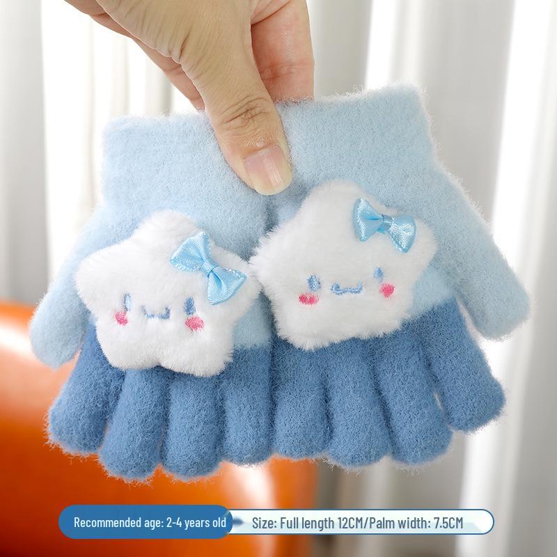 Warm Plush Five-Finger Winter Gloves for Boys and Girls (0-12 Years)