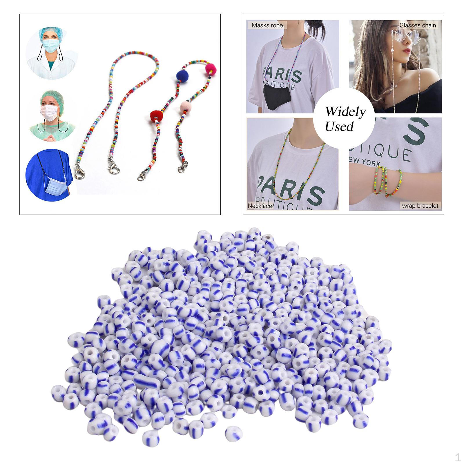 

280 Assorted Glass Beads for DIY Jewelry Making, Bulk Craft Supplies Blue White