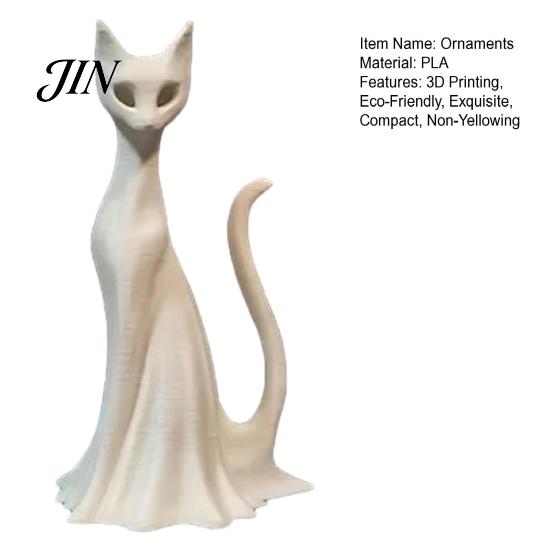 Unique Spooky Cat Display 3D Printed Ghost Statues, Halloween Haunted Kitten Figurines with Hollow Eyes Durable Statue & Flowing Drapes, Matte