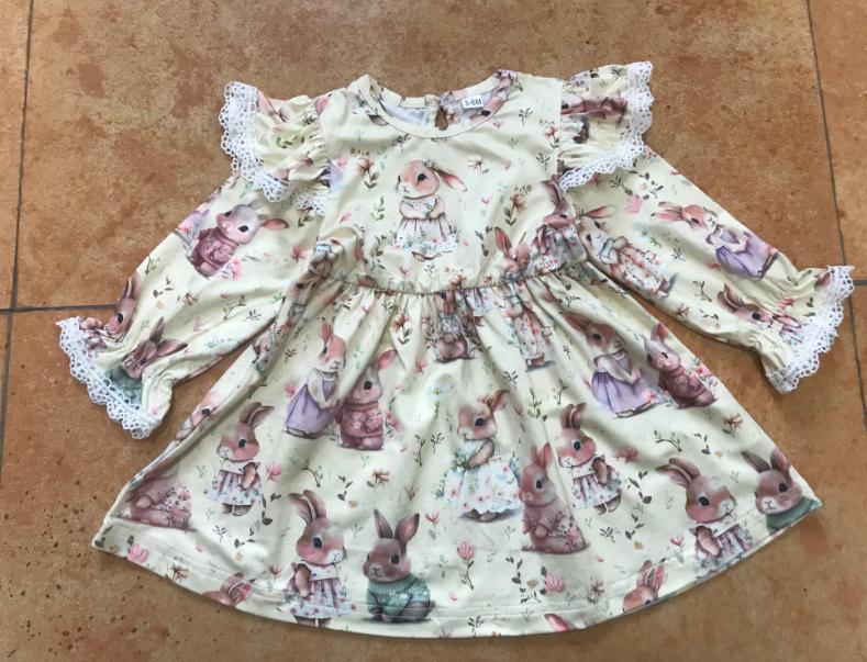 

Платье с длинным рукавом и оборками для девочек, базовое с круглым вырезом, повседневное, мягкое платье с принтом для детей 18 бежевый