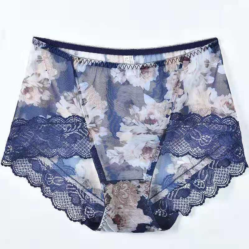 Sleek Mesh Print Plus Size Seamless Mid-High Waist Women's Panties