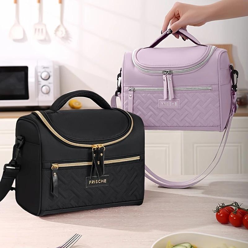 1Pc Large Insulated Lunch Bag Cooler Hand Washable Durable Polyester Lunch Box with Padded Shoulder Strap for Work School Picnic