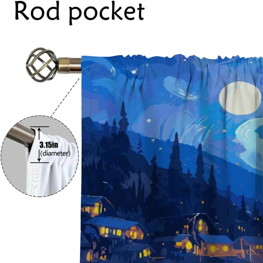 Sky and Ocean Elegant Room Curtains 2 Pieces Tulle for Bedroom Shades Halloween Decoration Living Room Curtain Partition Kitchen