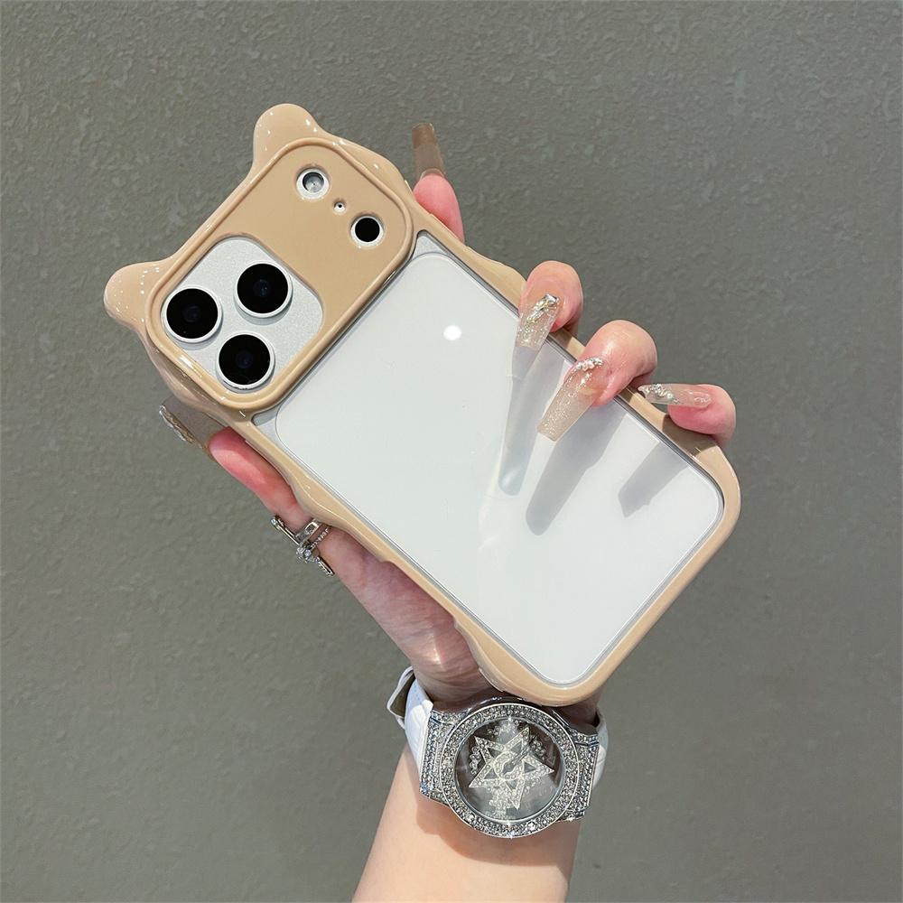 3D Cute Cat Ear PC+TPU Transparent Phone Case For iPhone 17 Pro Max 16 15 14 13 Shockproof Clear Protective Back Cover