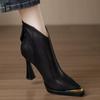 Fashion 2025 Versatile French Metal Pointed Toe Booties Women's Fall/Winter New High Heel Block Heel Skinny Boots