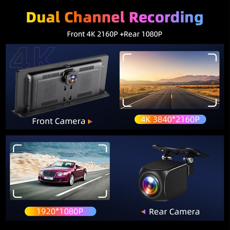 11.3" Car DVR 4K Dash Cam Wireless Carplay Android auto Ai Screen Dual Len Video Recorder 1080P Rear view Camera GPS Navigation