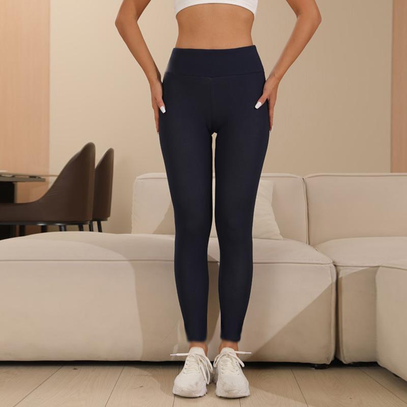 Damen Leggings aus Lammfleece, nahtlos, hohe Taille, Thermo-Winter, warme, reine Farbe, weibliche Freizeithose