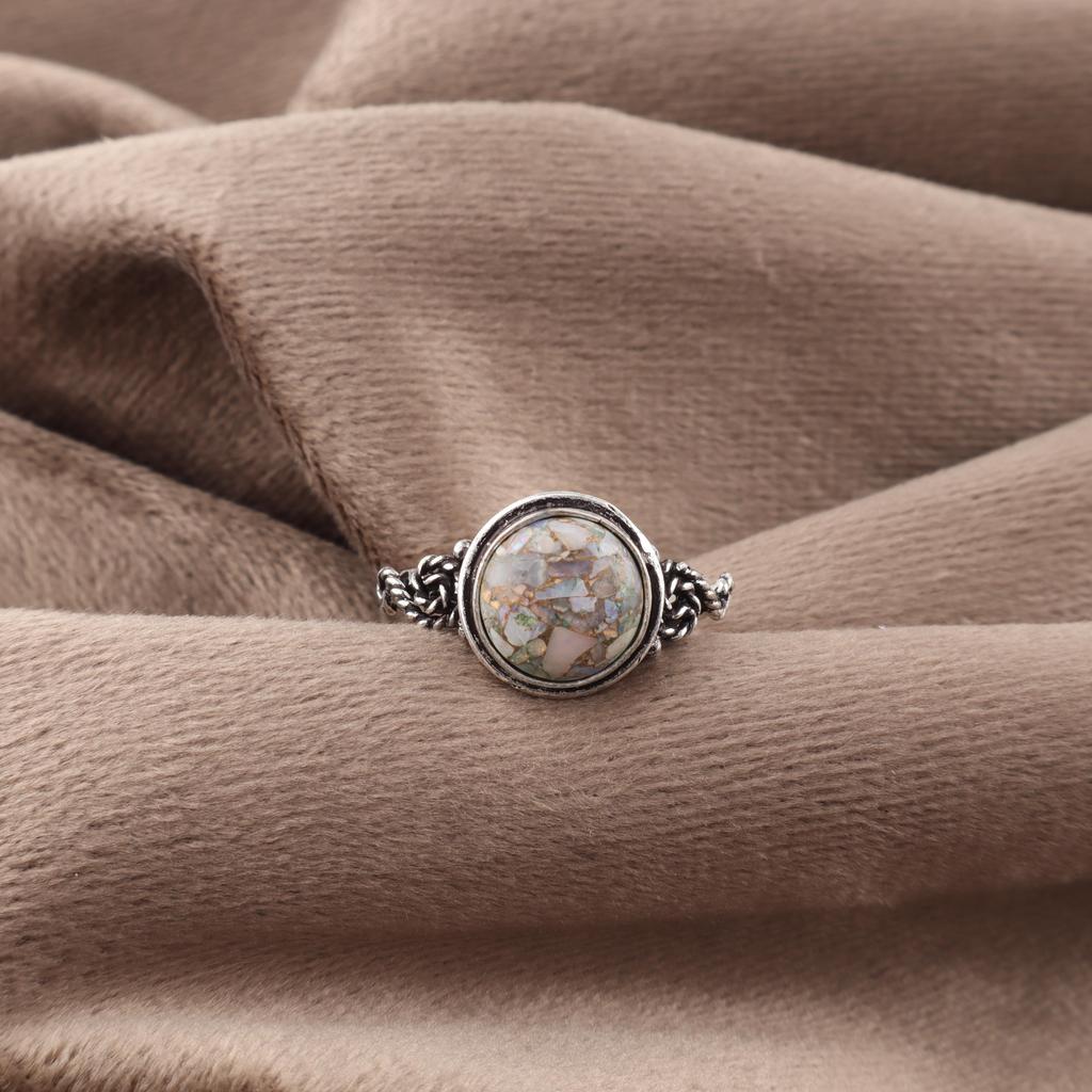 Ethiopian Copper Turquoise Ring, 925 Sterling Silver Jewelry, Handmade Ring Gemstone For Wedding Gift