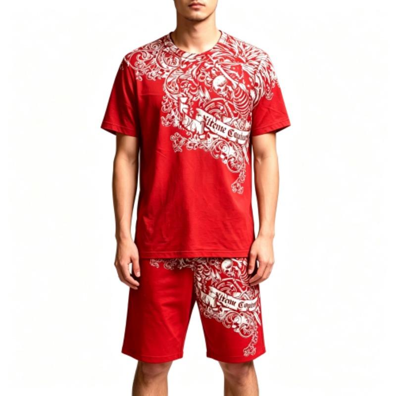 Summer Casual Retro Skull Printed Round Neck Short Sleeved Kids T-Shirt And Shorts Set Boy's and Girl's T-shirt Shorts Set