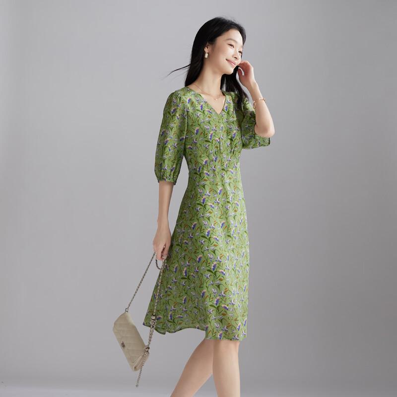 SOFSIL 2026 Summer Silk Floral V-Neck Midi Dress XL