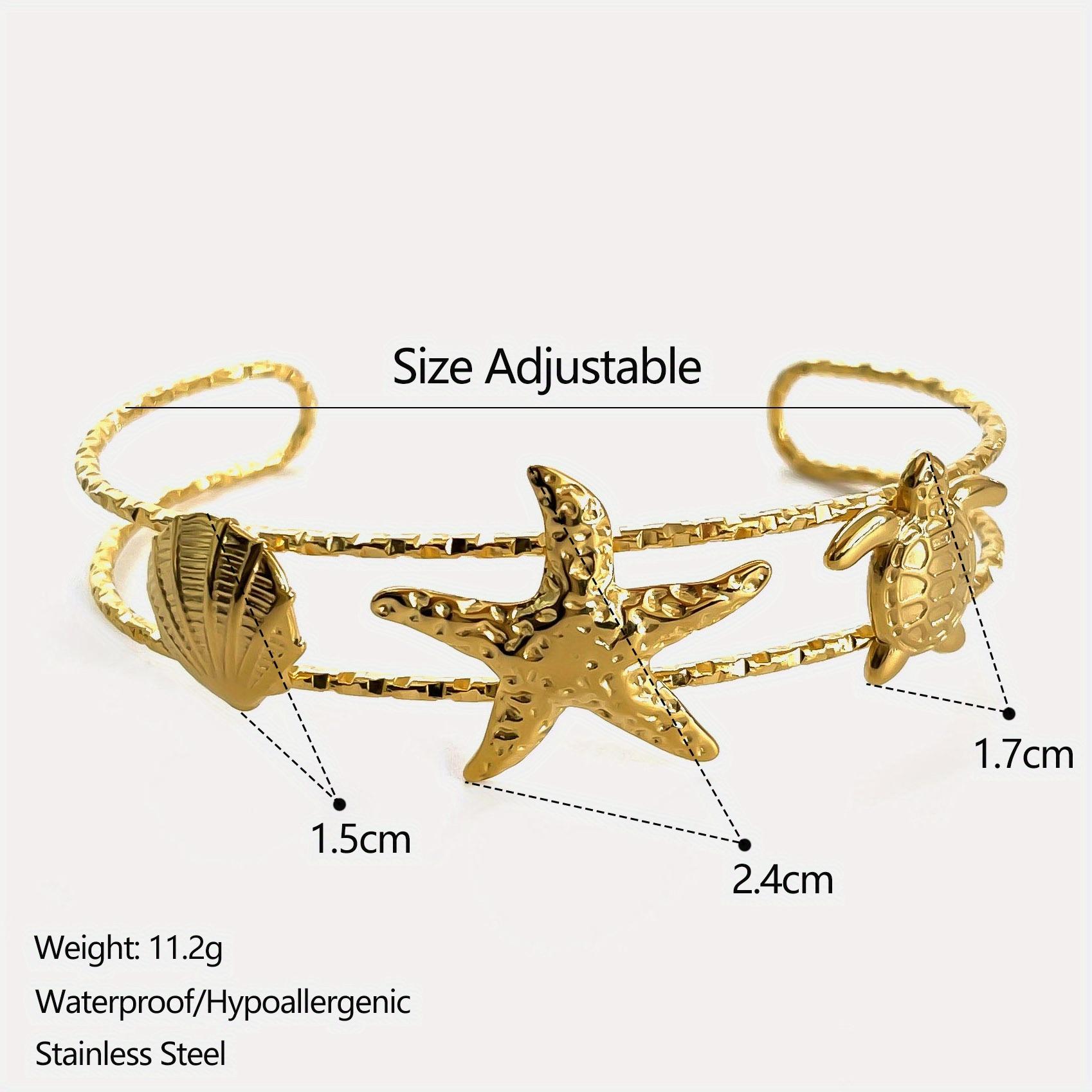 

Панк Стиль Нержавеющая Сталь Ювелирные Изделия Серии Океан для Женщин Модный Позолоченный Браслет с Открытием Двойного Слоя Ракушка Морская Звезда