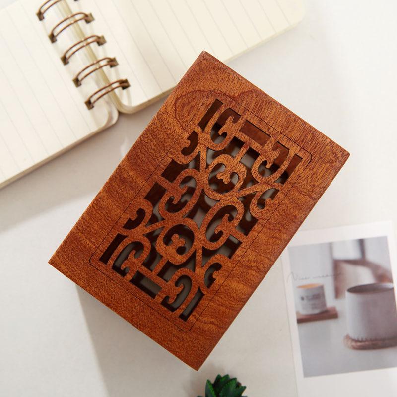 Wooden Square Pen Holder Stand with Exclusive Walnut Finish School Supplies for Office Use-Desktop Pencil Storage Box