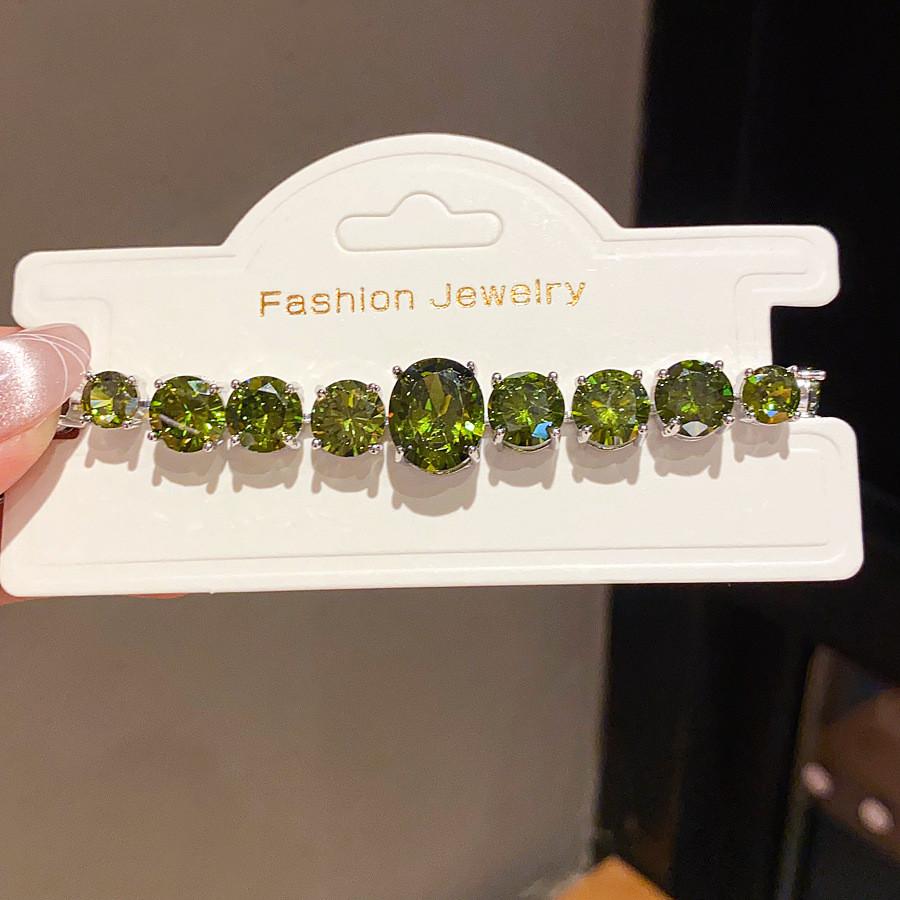 

Geometric Zircon Oval Chain Link Bracelet For Women Fashion Jewelry Gift For Office зелений