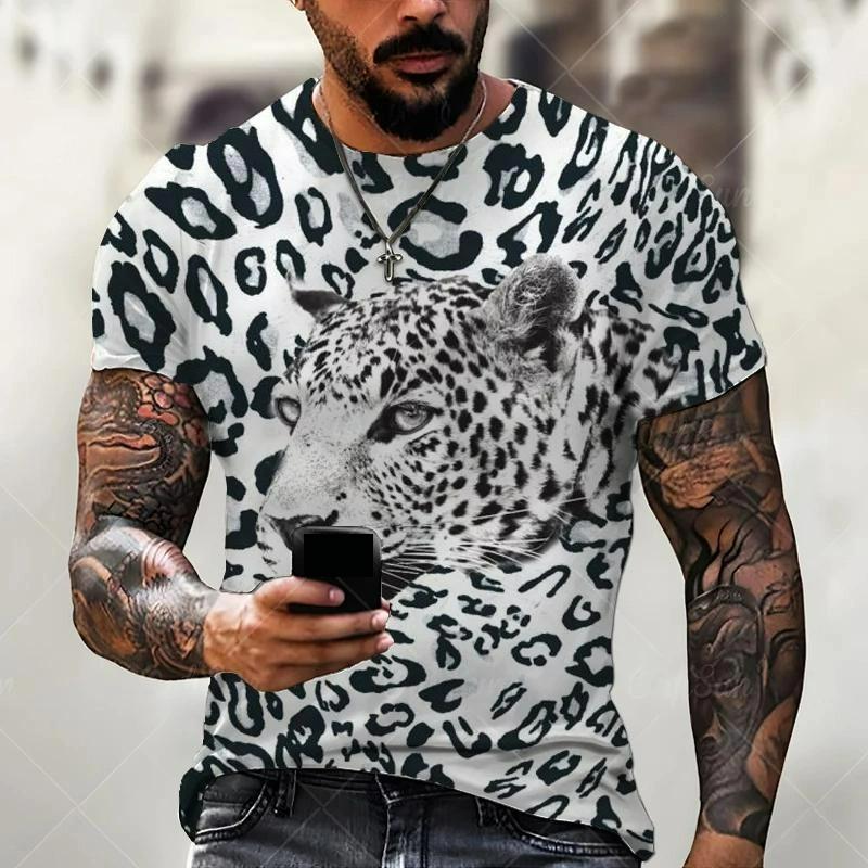 Summer Fashion Men's T-shirt Animal Tiger Leopard Pattern 3D Print Casual Loose Outdoor Boy Short Sleeve Tees Top Pullover Clothing