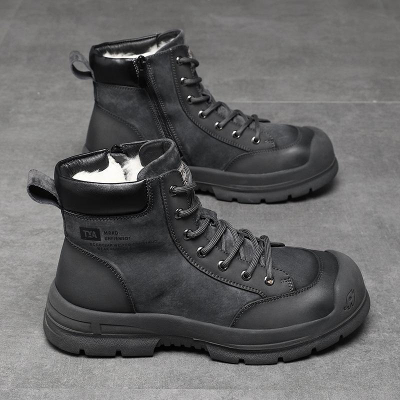 

Чоловічі черевики Martin з натуральної шкіри з вовняною підкладкою - модний верх середньої висоти на осінь і зиму 38 сірий