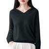 Women's Fashion Long-Sleeved -Colour V-Neck Hooded Knitted Sweater Warm Sweatshirt Knitwear