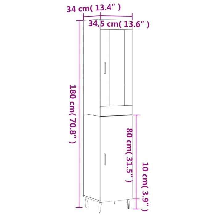 VidaXL Buffet haut Blanc 34,5x34x180 cm Bois d'ingénierie 3199185