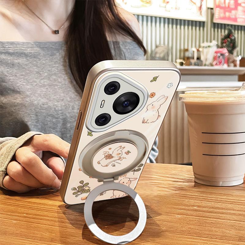 Applicable to Huawei pura mobile phone case with bracket, high-end ppro anti-drop all-inclusive mobile phone case, cartoon rabbit.