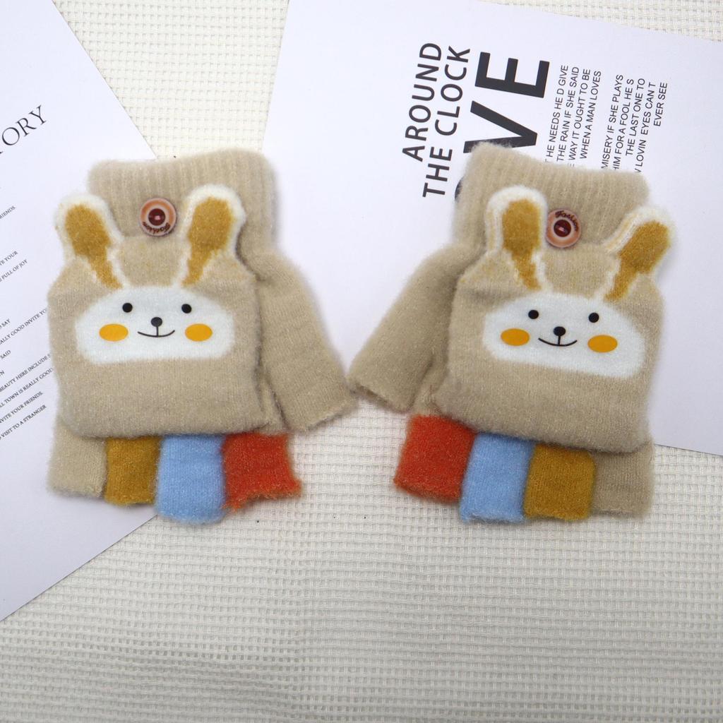 Dicke Winter-Halbfinger-Klapphandschuhe für Kinder mit Kaninchen-Cartoon-Design zum Schreiben und Spielen