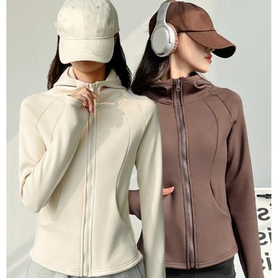 Kapuzen-Yoga-Jacke Herbst und Winter Damen Sport Slim Fit Integriertes Fleece Verdickt Vielseitig Winddicht