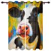 Animal Cow Color Oil Painting Window Curtains Bedroom Kitchen Drapes Panel Curtains for Living Room Christmas Home Decor