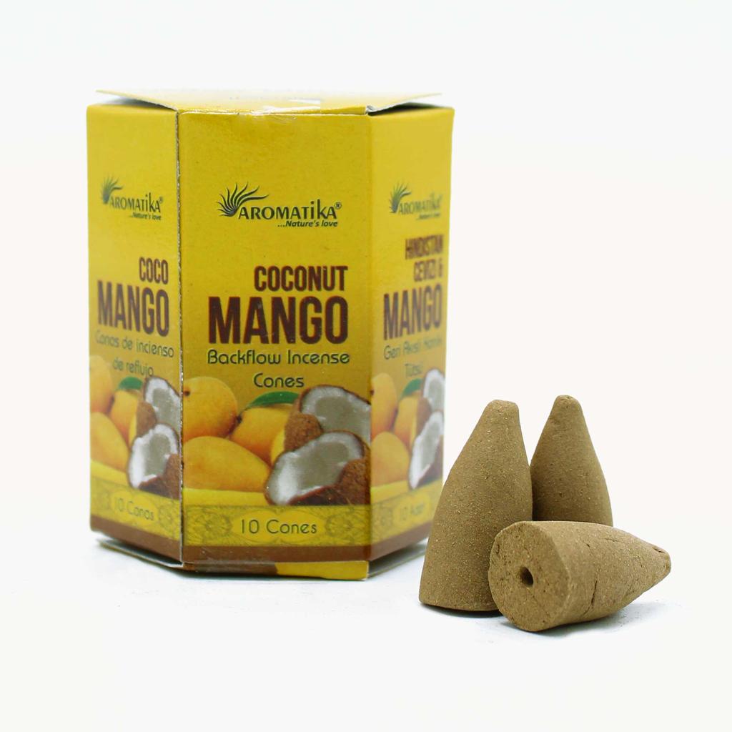 Backflow Incense Cones Coconut Mango 10 Cones Aromatika