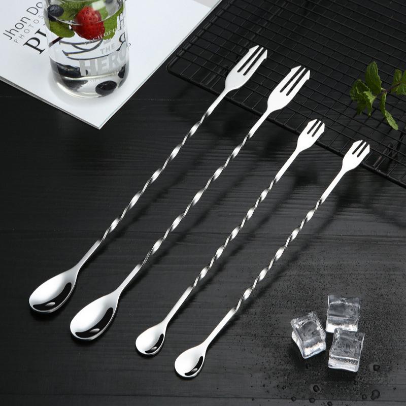 Stainless Steel 410 Double-Headed Long Handle Cocktail & Milk Tea Mixing Spoon